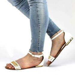 Zibra Sandale de dama comode accesorizate cu lanturi aurii T-13-WHITE (T-13-WHITE_5291)