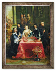 Norand Tablou inramat - Pierre-Louis Dumesnil the Younger - Christina a Suediei 1626-89 si Curtea sa, detalii despre Regina si Rene Descartes 1596-1650 la masa ulei pe panza (B_GOLD_71486)