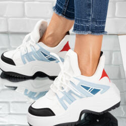 Sofiastore Sneakersi dama din piele ecologica Albi Stela (001-3_WHITE-BLUE)