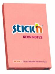 STICK'N Notes autoadeziv 76x51 mm, 100 file, STICK'N Neon - Roz (HO-21162)