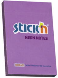 STICK'N Notes autoadeziv 76x51 mm, 100 file, STICK'N Neon - Violet (HO-21208)