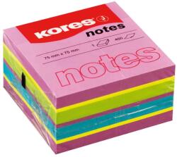 KORES Notes autoadeziv cub, 75x75mm, 450 file/set, 4 culori spring neon, Kores (KS48464)