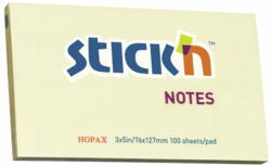 STICK'N Notes autoadeziv 76x127 mm, 100 file, STICK'N Pastel - Galben (HO-21009)