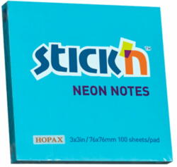 STICK'N Notes autoadeziv 76x76 mm, 100 file, STICK'N Neon - Albastru (HO-21209)
