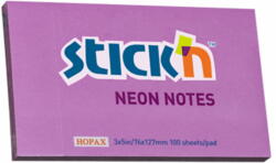 STICK'N Notes autoadeziv 76x127 mm, 100 file neon, STICK'N - Mov (HO-21214)
