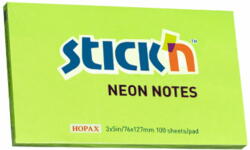 STICK'N Notes autoadeziv 76x127 mm, 100 file neon, STICK'N - Verde (HO-21171)
