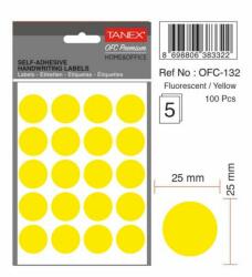 TANEX Etichete autoadezive color, D25 mm, 100 buc/set, TANEX - galben (TX-OFC-132-YE)