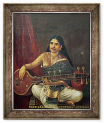 Norand Tablou inramat - Raja Ravi Varma - Tanara femeie cu o Veena (B_GOLD_193573)