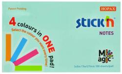 STICK'N Notes autoadeziv 76x127 mm, 100 file, 4 culori pastel, STICK'N Magic (HO-21576)