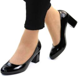 Zibra Pantofi de dama lacuiti, cu varf rotunjit si toc mediu XQ98923-BLACK (XQ98923-BLACK_2CDB)