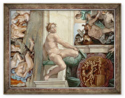 Norand Tablou inramat - Michelangelo Buonarroti - Capela Sixtina plafon 1508-12 detaliu al unuia dintre ignudi fresca (B_GOLD_377133)