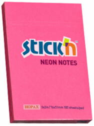 STICK'N Notes autoadeziv 76x51 mm, 100 file, STICK'N Neon - Magenta (HO-21161)