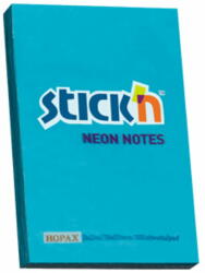STICK'N Notes autoadeziv 76x51 mm, 100 file, STICK'N Neon - Albastru (HO-21207)