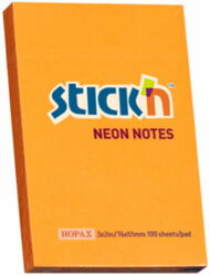 STICK'N Notes autoadeziv 76x51 mm, 100 file, STICK'N Neon - Portocaliu (HO-21160)