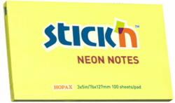 STICK'N Notes autoadeziv 76x127 mm, 100 file neon, STICK'N - Galben (HO-21135)