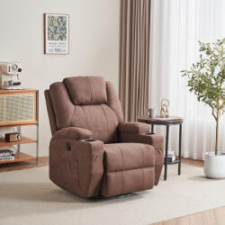  Relax fotelágy elektromosan dönthető háttámlával, lábtartóval, pohártartóval, vibrációs masszázzsal barna szövet (ELEC-MASS-CUP-DARK BROWN-FAB)