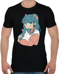 printfashion Animés lány cicával - Férfi póló - Fekete (13992384)