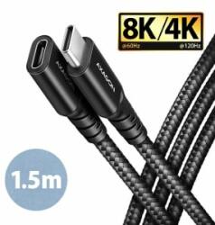 AXAGON SPEED+ USB-C apa - USB-C anya hosszabbító kábel 1, 5m fekete (BUCM32-CF15AB)