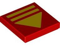 LEGO® 3068bpb2010c5 - LEGO piros csempe 2 x 2 méretű, sárga háromszög, 2 vonal mintával (3068bpb2010c5)