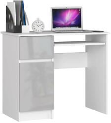 AKORD Íróasztal - Akord Furniture - 90 cm - fehér / magasfényű szürke (bal)