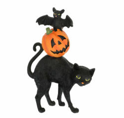  Halloweeni macska, denevérrel és tökkel 14, 5x6x22, 5cm