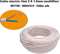 DDT Cablu electric litat 2 X 1.5mm (multifilar) MYYM H05VV-F, Rola 100 metri, alb (C709)