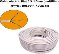 DDT Cablu electric litat 3 X 1.5mm (multifilar) MYYM H05VV-F, Rola 100 metri, alb (C708)