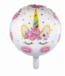Balloons4party Balon folie rotund unicorn alb cu flori 43 cm
