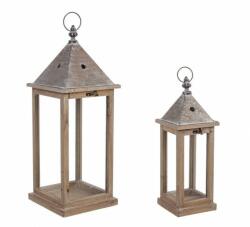Bizzotto Set 2 felinare lemn metal maro Chalet 14x14x40 cm, 20x20x54 cm (0140895)