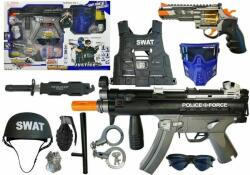 LeanToys Set de joaca pentru copii, mitraliera, pistol cu gloante de spuma si accesorii de politie, LeanToys, 4875
