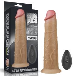 Lovetoy Vibrator Realist Nature Cock, Remote Control, Silicon Dubla Densitate, 10 Moduri Vibratii si Rotatii, Maro, 20.5 cm - erotic24 - 349,90 RON