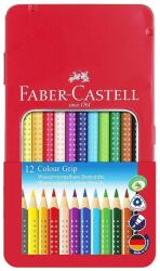 Faber-Castell Creioane colorate 12 culori triunghiulare cu grip, in cutie de metal, Faber Castell FC112413 (FC112413)