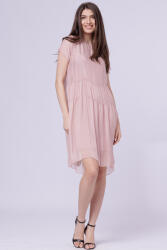 SHOPIKA Rochie midi cu volan, din matase si vascoza roz prafuit Talie unica