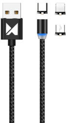 NYTRO Cablu incarcare magnetic USB 3in1 (USB-A la USB-C microUSB Lighting), 2.4A, LED, 1m
