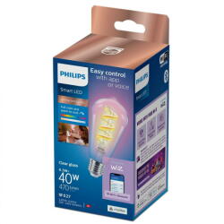 Philips Bec LED RGB inteligent Filament Bulb Clear ST64, Wi-Fi, E27, 6.3W (40W), 470 lm, lumina alba si color (2200-6500K) (000008720169165816)