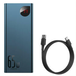 Baseus Adaman fém Power Bank digitális kijelzővel QC PD 20000mAh 65W, kék USB-A/USB-C kábel 30cm, fekete (PPIMDA-D03)