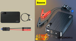 Baseus Autó bikázó, autós töltő, Baseus, Super Energy PRO autó indító 1600A, powerbank 2xUSB + 1x USB-C + 1x autó starter - Fekete