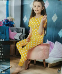 Semm Mix Pijama fete tricou si pantalon lung, galben cu buline