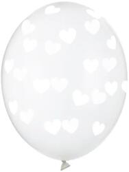 PartyDeco Balon - Transparent cu inimioare albe