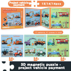 Carte Puzzle magnetic 3D 3 in 1 utilaje de constructii (101870) Puzzle