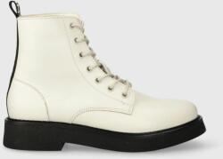 Tommy Jeans bőr csizma TJW LACE UP FLAT BOOT fehér, női, lapos talpú, EN0EN02310 - fehér Női 40