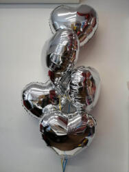 Balloons4party Buchet 5 baloane inimi argintii cu heliu 45cm