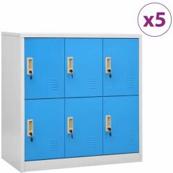 vidaXL 5 db világosszürke-kék acél zárható szekrény 90 x 45 x 92, 5 cm (3095236)