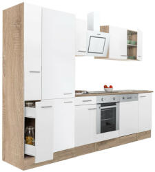 Leziter Yorki 310 konyhabútor sonoma tölgy korpusz, selyemfényű fehér front alsó sütős elemmel polcos szekrénnyel (L310STFH-SUT-PSZ) - homelux