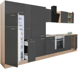 Leziter Yorki 360 konyhabútor sonoma tölgy korpusz, selyemfényű antracit front alsó sütős elemmel polcos szekrénnyel és felülfagyasztós hűtős szekrénnyel (L360STAN-SUT-PSZ-FF) - homelux