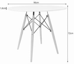  Skandináv stílusú asztal, , kerek, MDF és fa, fehér, 90x72 cm, 90 (MCTART-3367)