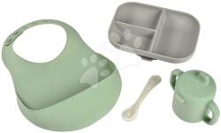 Beaba Étkezőgarnitúra Silicone Meal Essentials Set Beaba bögrével tányérral kanállal és előkével zöld-szürke 8 hó-tól (BE913556)