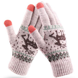  Manusi Iarna TouchScreen Raindeer Woolen Gloves, Khaki