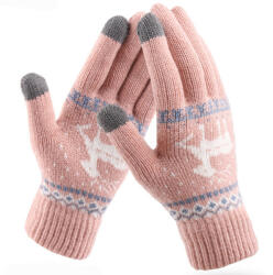  Manusi Iarna TouchScreen Raindeer Woolen Gloves, Light Roz