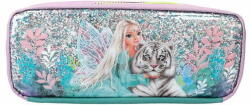 Top Model Egyszerű tolltartó flitterekkel, Tündér fehér tigrissel, zöld-lila